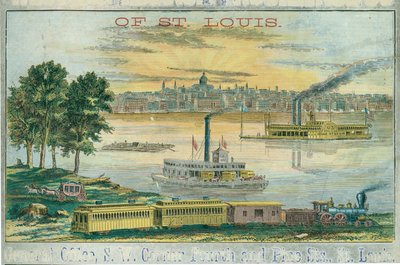 Uitzicht op St. Louis vanuit het oosten met ondergaande zon door Unknown